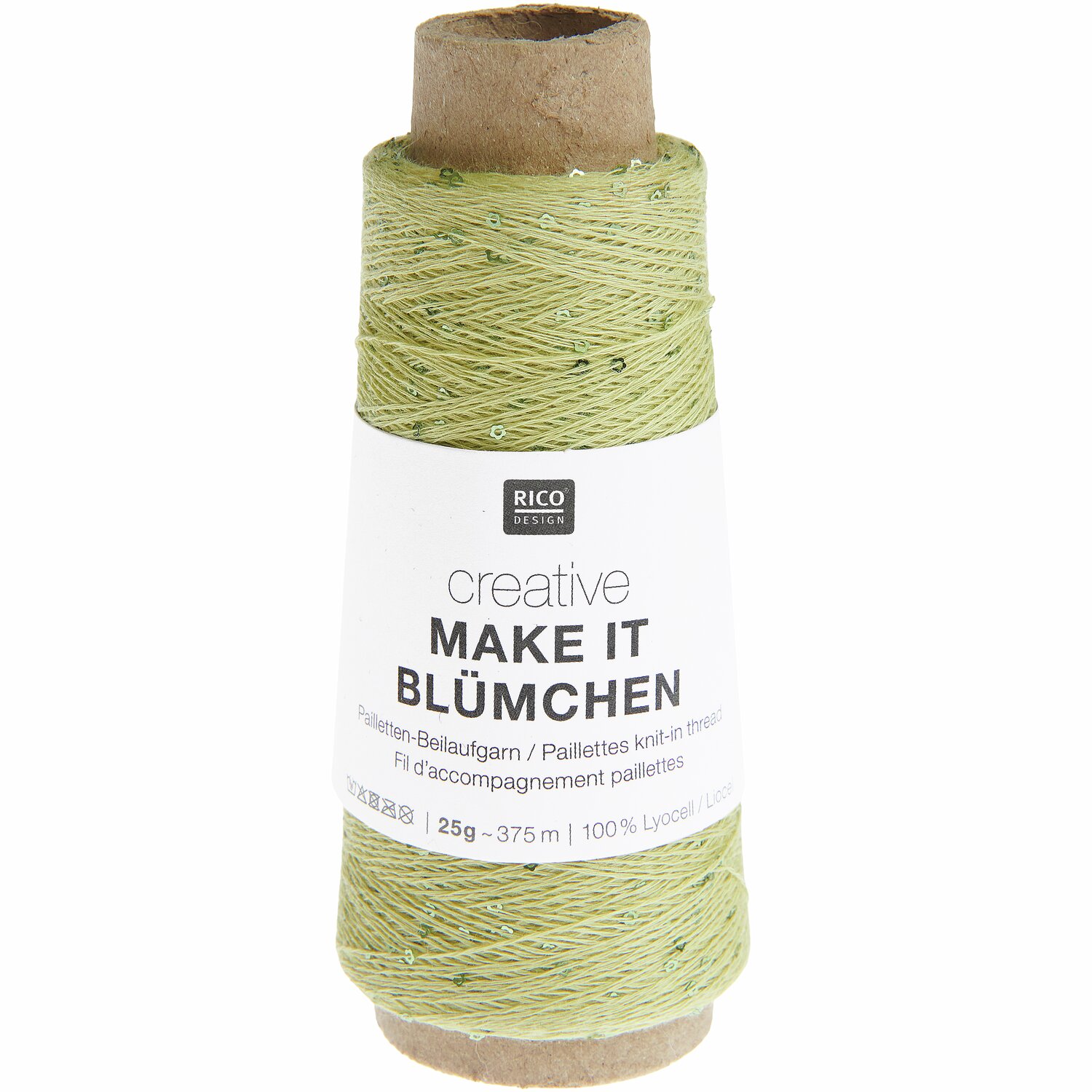 Creative Make It Blümchen: Olivfarbener Garn von Rico Design, 25g, 375m, auf Pappspule.