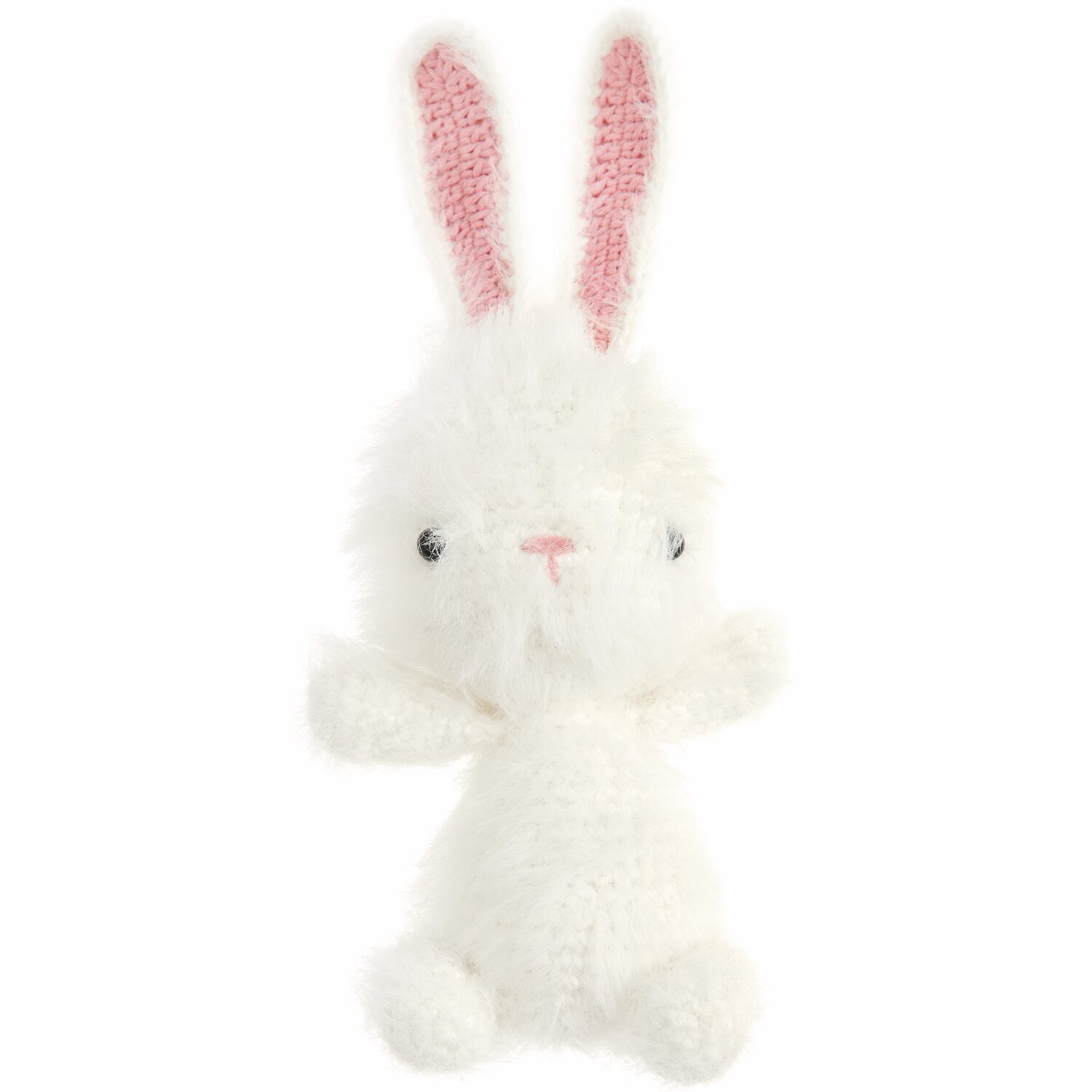 Creative Ricorumi dk 25g Farbe Creme von Rico Design Ricorumi Furry Animals: Weißes, flauschiges Häschen mit rosa Ohren und schwarzen Sicherheitsaugen. Ideal für kreative Häkelprojekte.