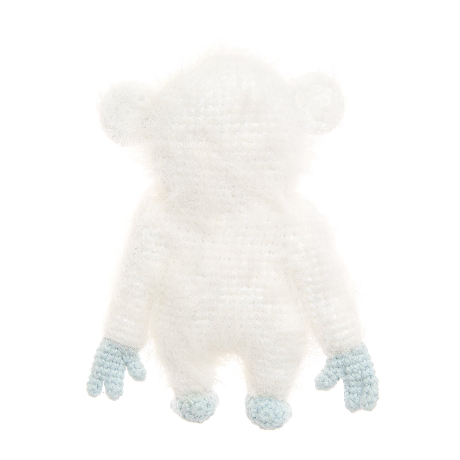 Ricorumi Marvellous Monsters Under My Bed, gehäkeltes Plüschmonster mit flauschigem Körper, blauen Händen und Füßen aus Rico Design Garn, Rückansicht
