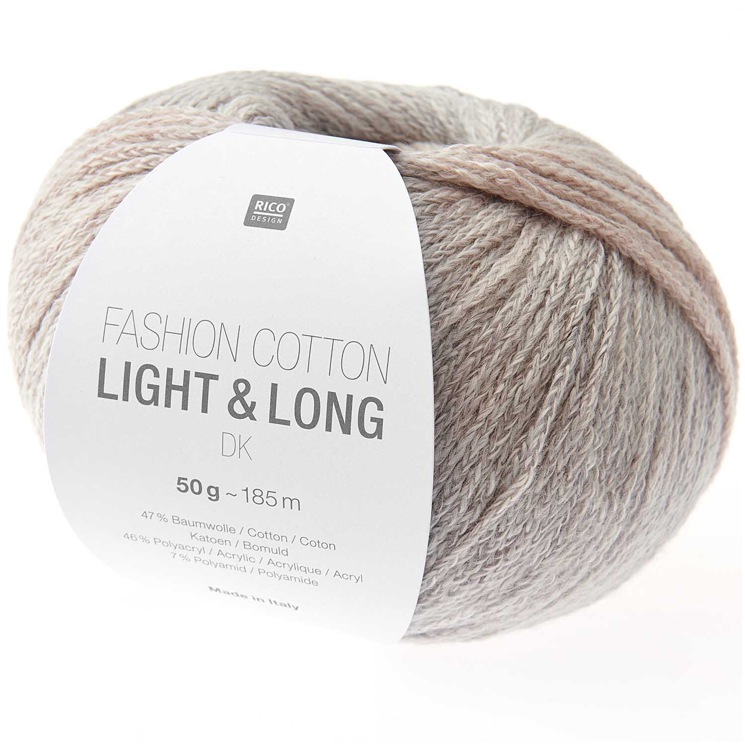 Fashion Cotton Light & Long dk: Weiches Garnknäuel in Grautönen, ideal für Strickprojekte. 50g, 185m, von Rico Design.