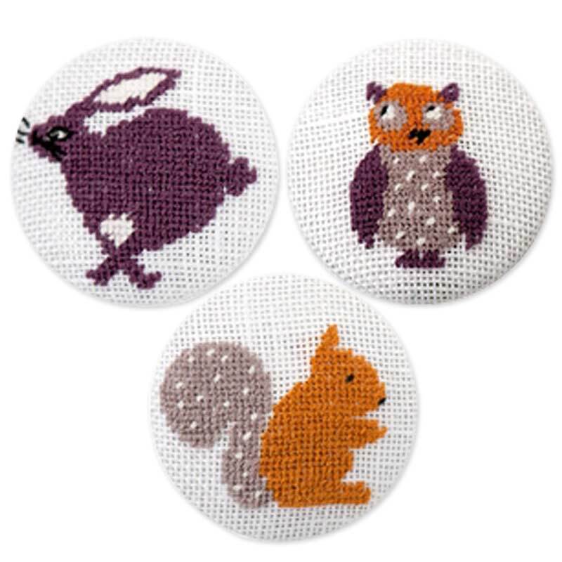 Stickpackung Knöpfe Eule-Eichhörnchen-Hase