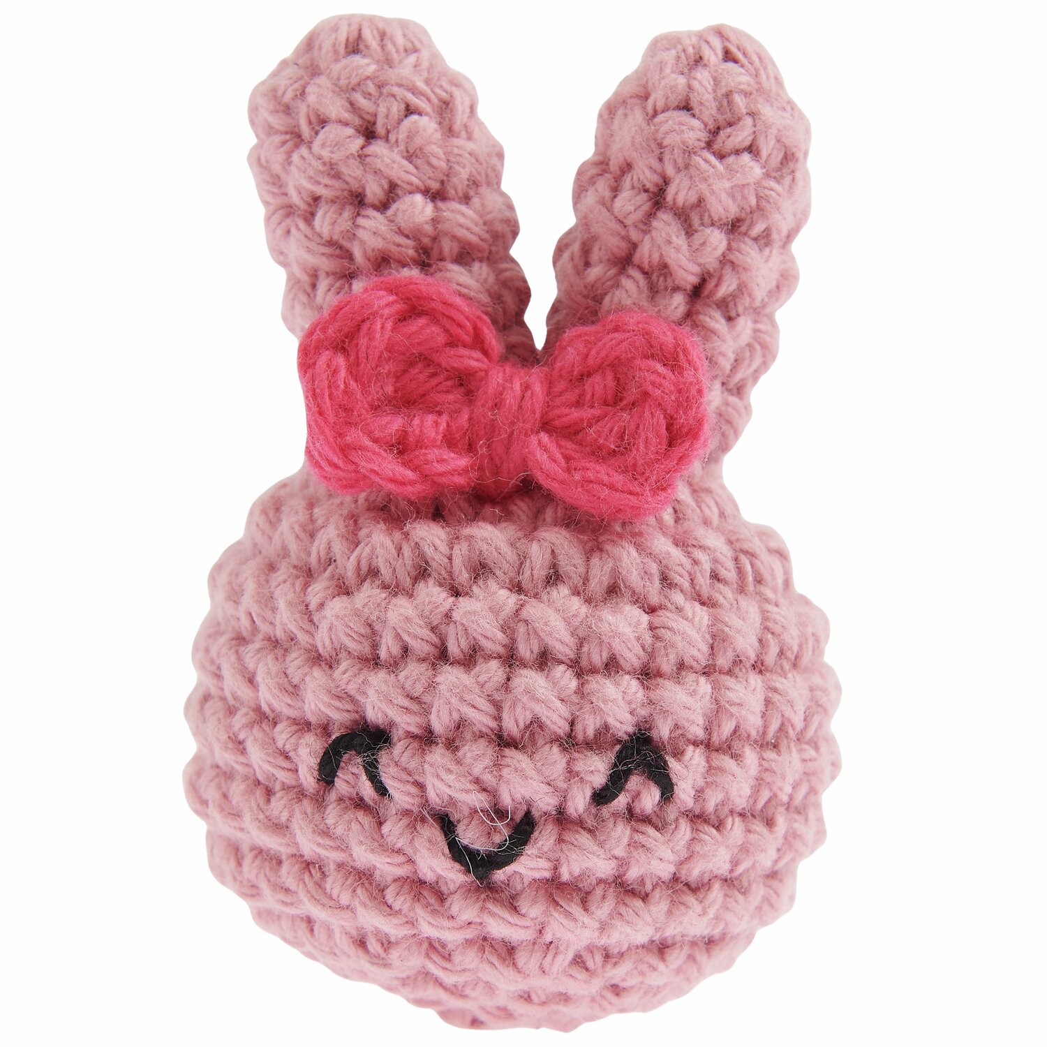 Ricorumi Häkelset Schlüsselanhänger - Chingu Animals: Rosa gehäkelter Hase mit Schleife, ideal für kreative DIY-Projekte.