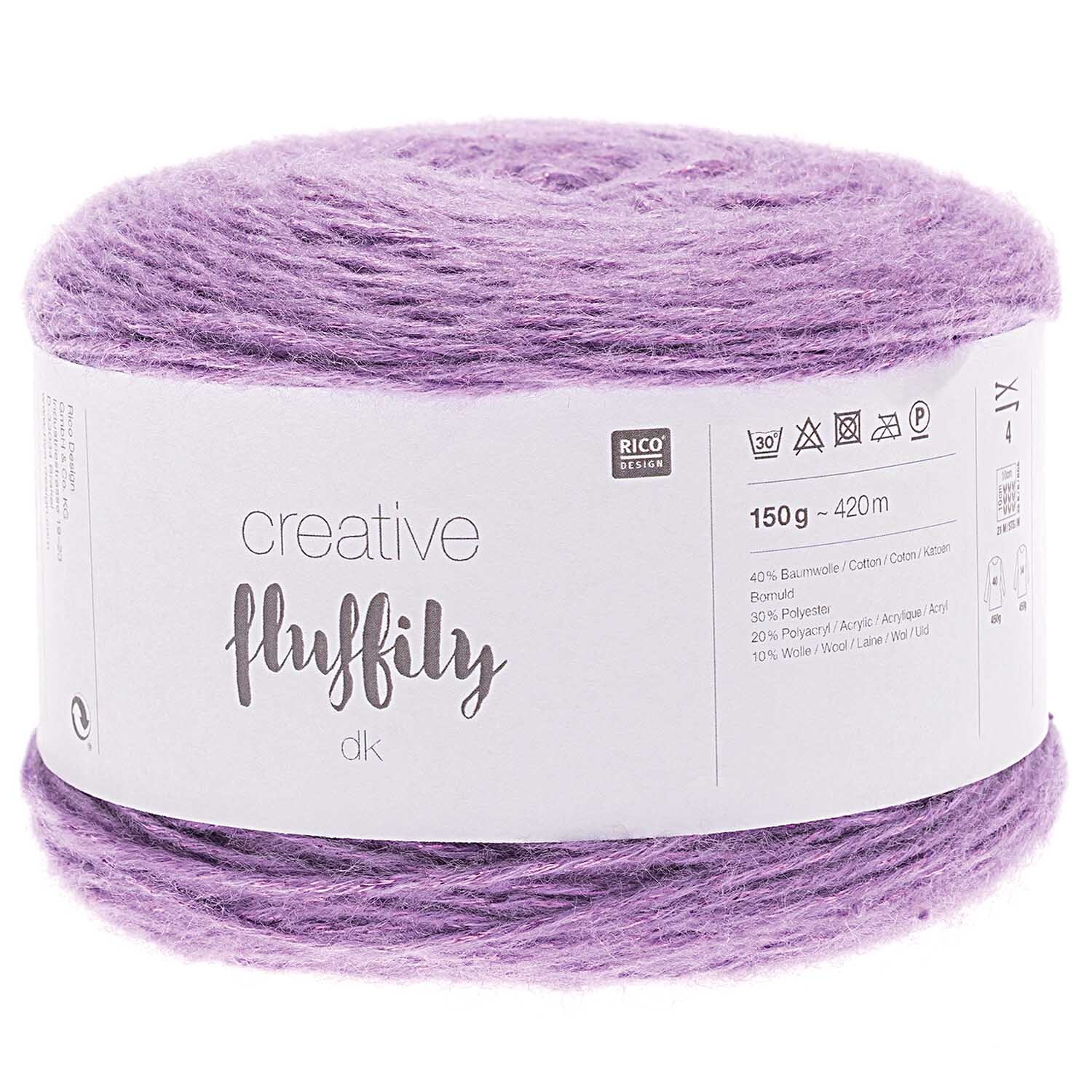 Creative Fluffily dk: Weiches lila Garn von Rico Design, 150g, 420m, ideal für Strickprojekte.