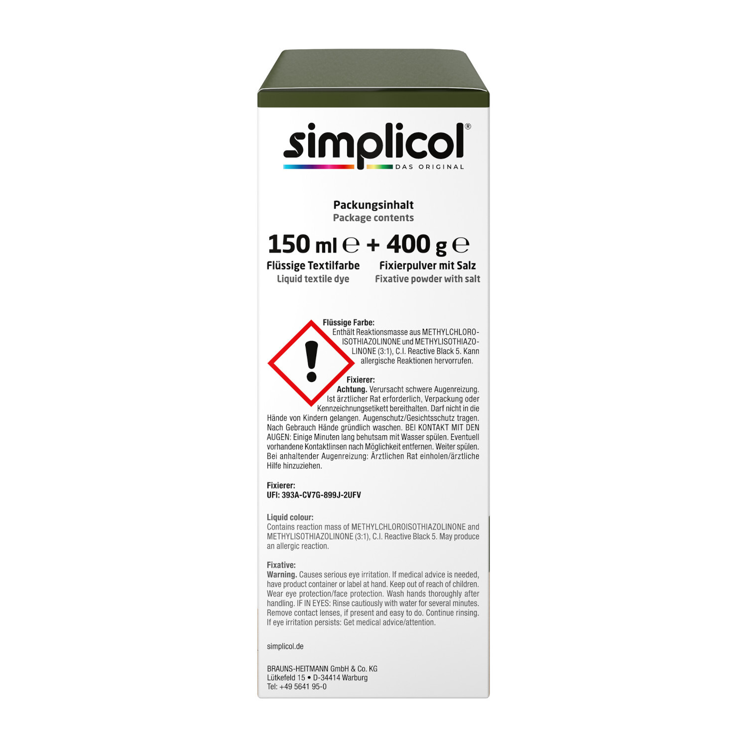 Textilfarbe intensiv 150ml Farbe Olivgrün von Brauns-Heitmann