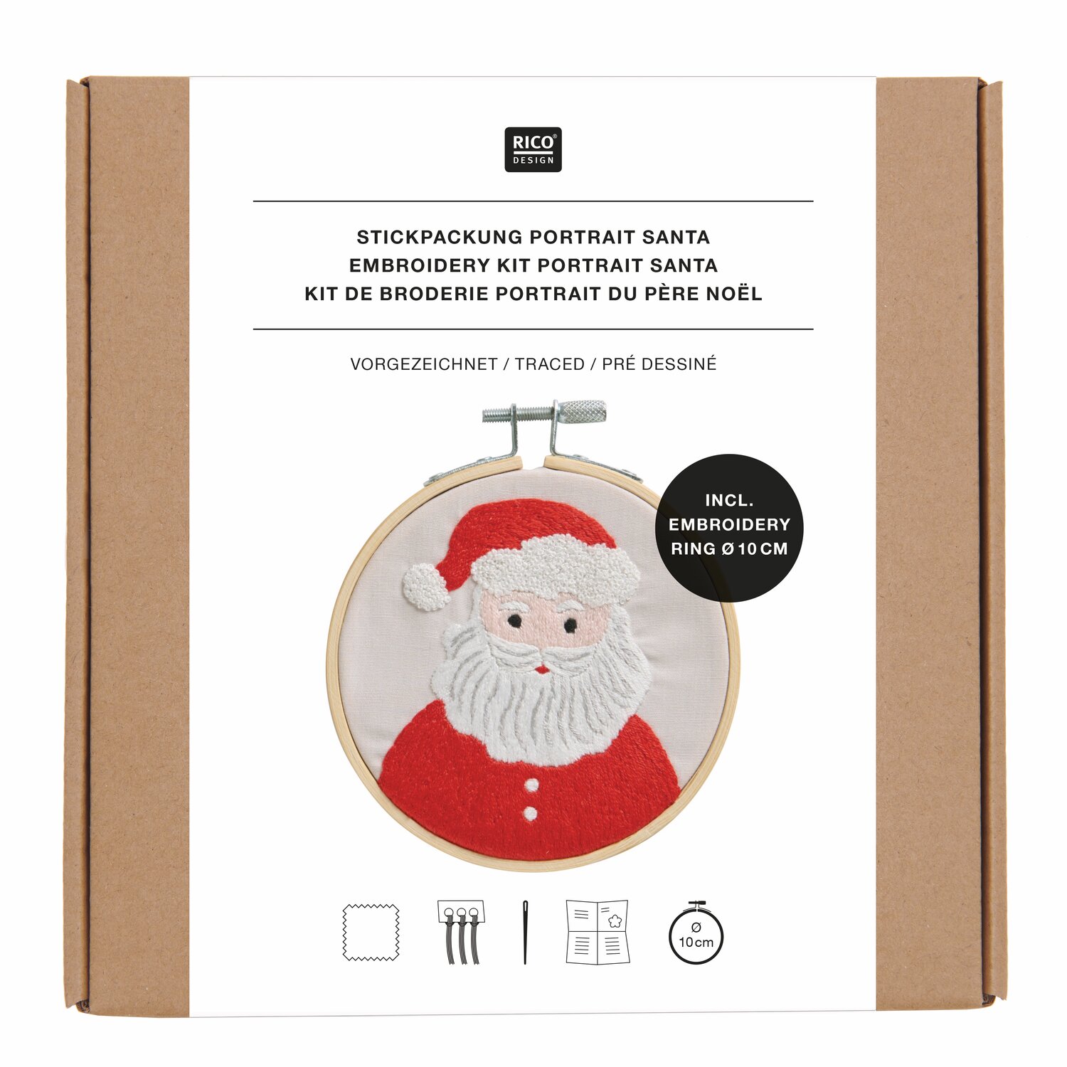 Stickpackung Santa vorgezeichnet Ø10cm von Rico Design