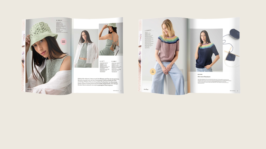 Seiten aus der Neuen Masche 15 auf denen man verschiedene Modelle sehen kann