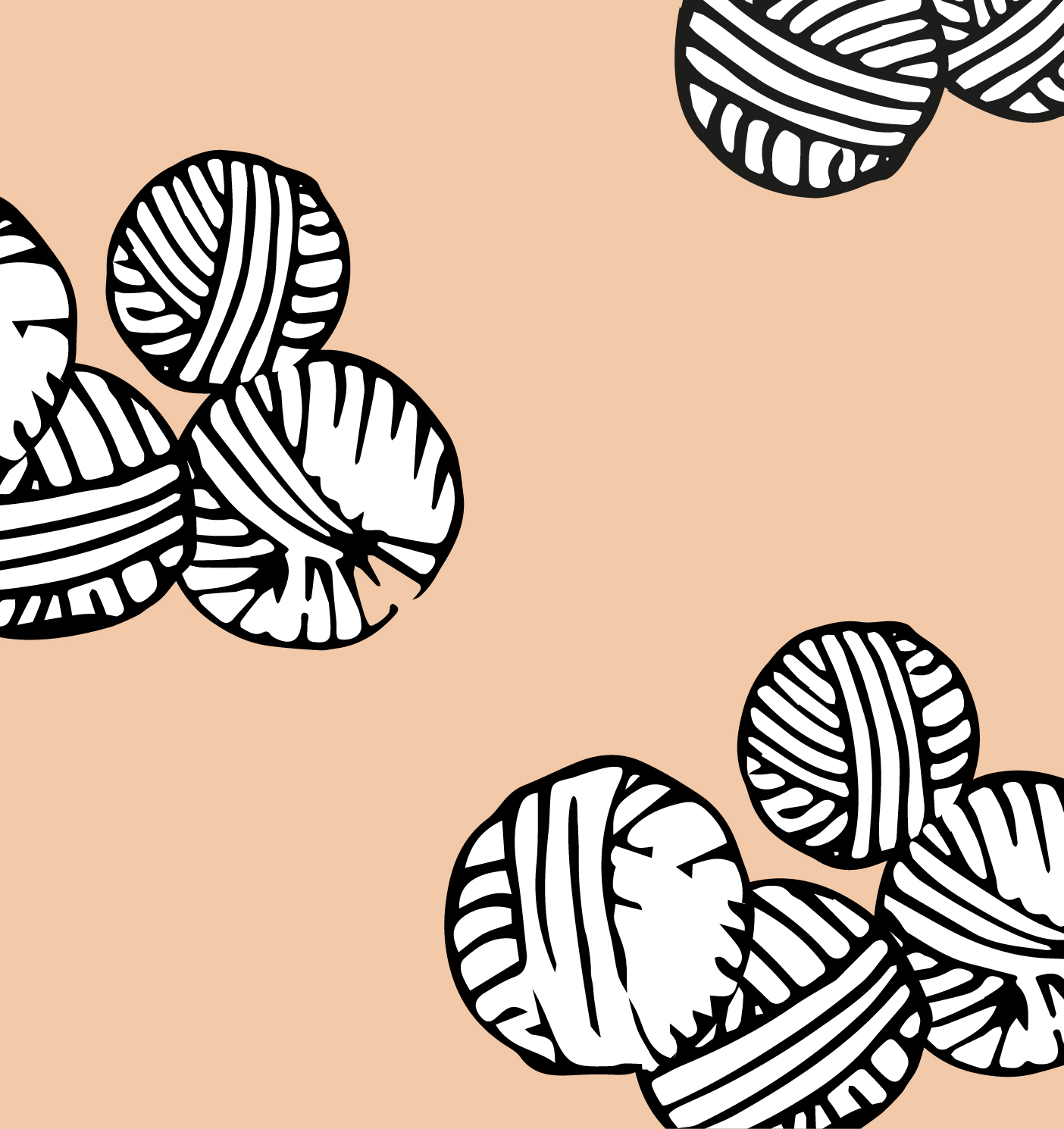 Grafische Wollknäuel auf apricotfarbenen Hintergrund