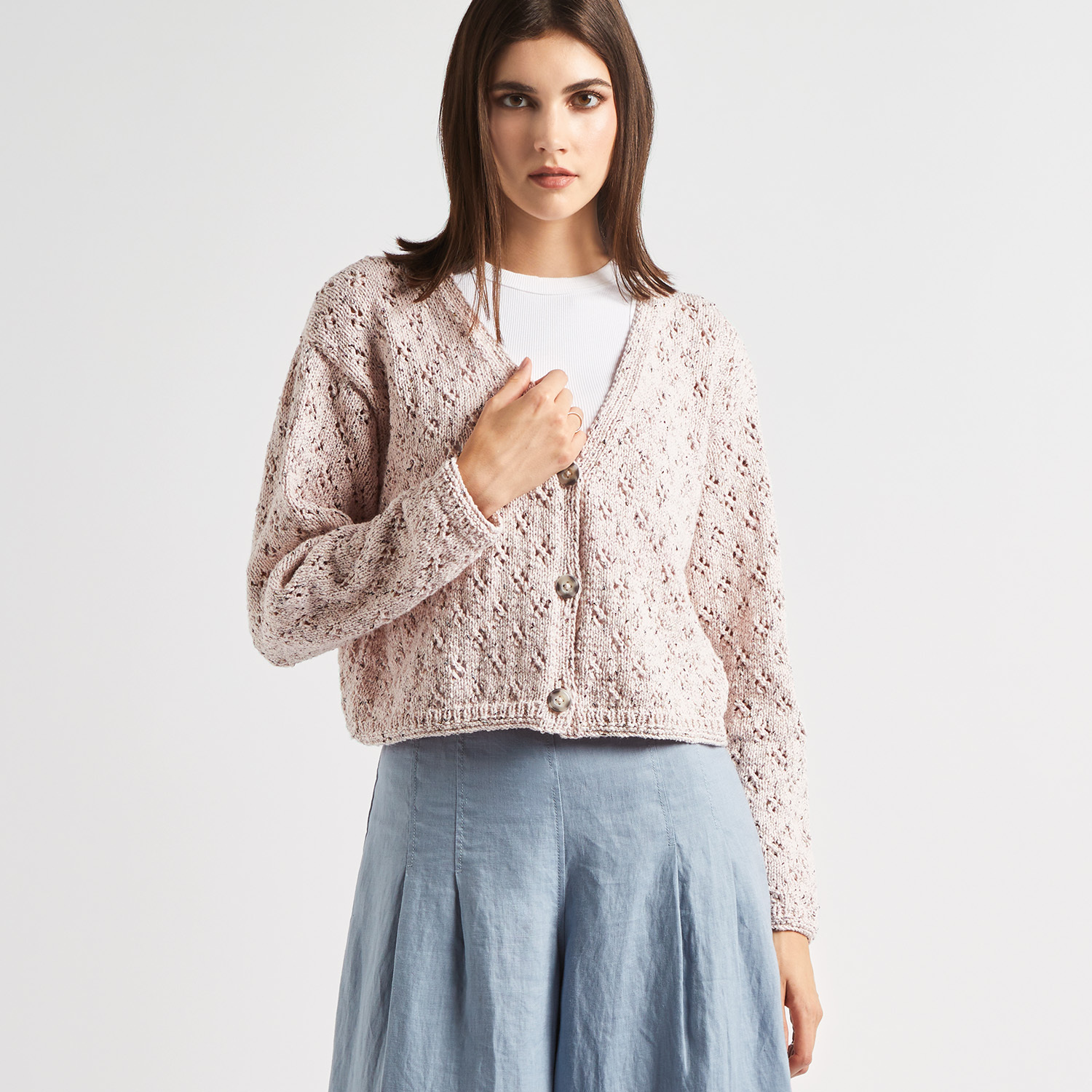 Strickanleitung Lochmusterjacke mit Beilaufgarn von Rico Design