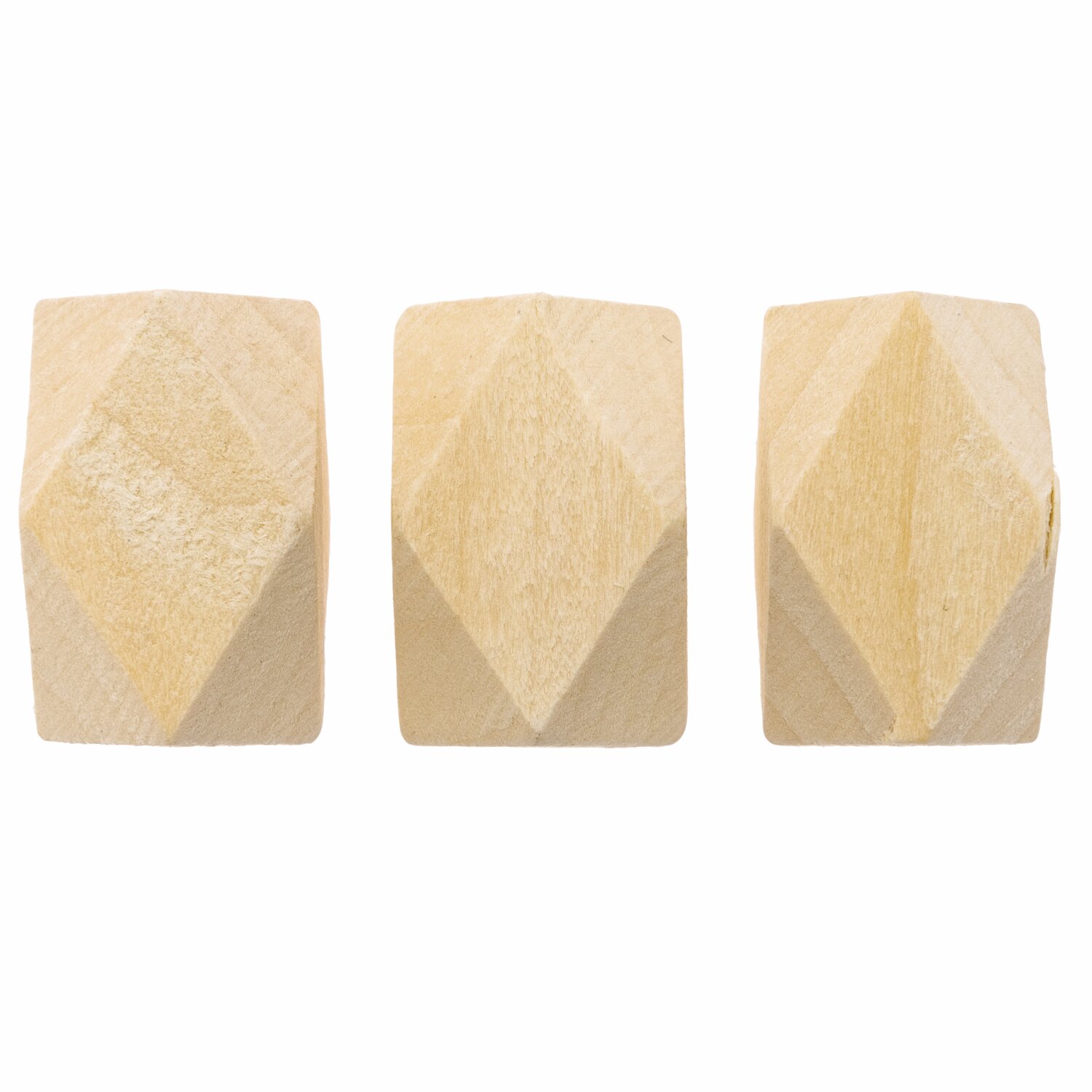 Holzperlen Diamant 3x2x2cm 3 Stück, naturbelassen, geometrische Form, ideal für DIY-Projekte.