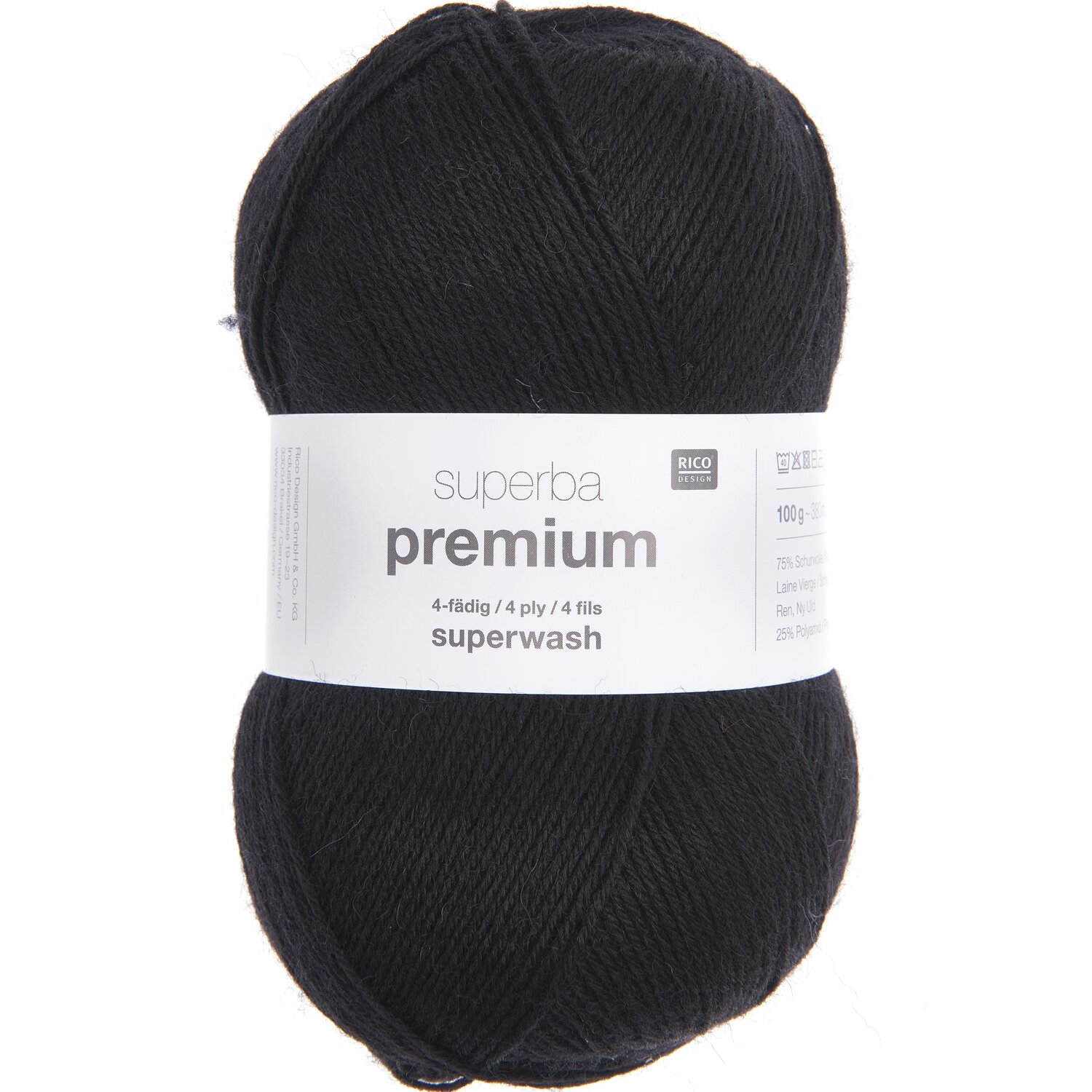 Superba Premium 4fädig: Schwarzes Garn, 100g 380m, ideal für Strickprojekte, von Rico Design.