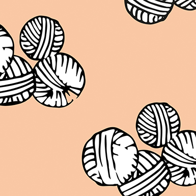 Grafische Wollknäuel auf apricotfarbenen Hintergrund