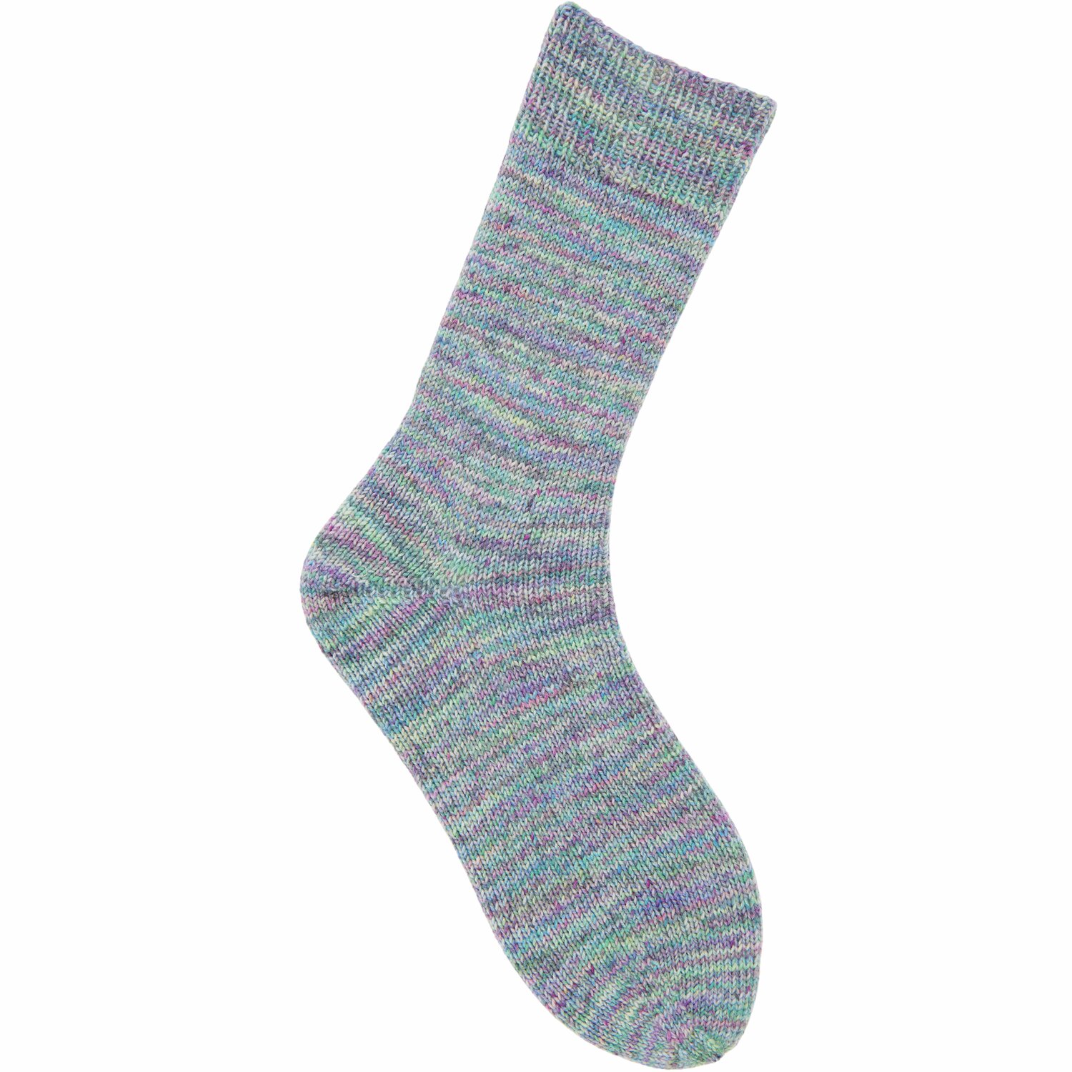 Socks Merino Multicolor 4-fädig, gestrickt aus bunter Wolle, zeigt ein florales Muster.
