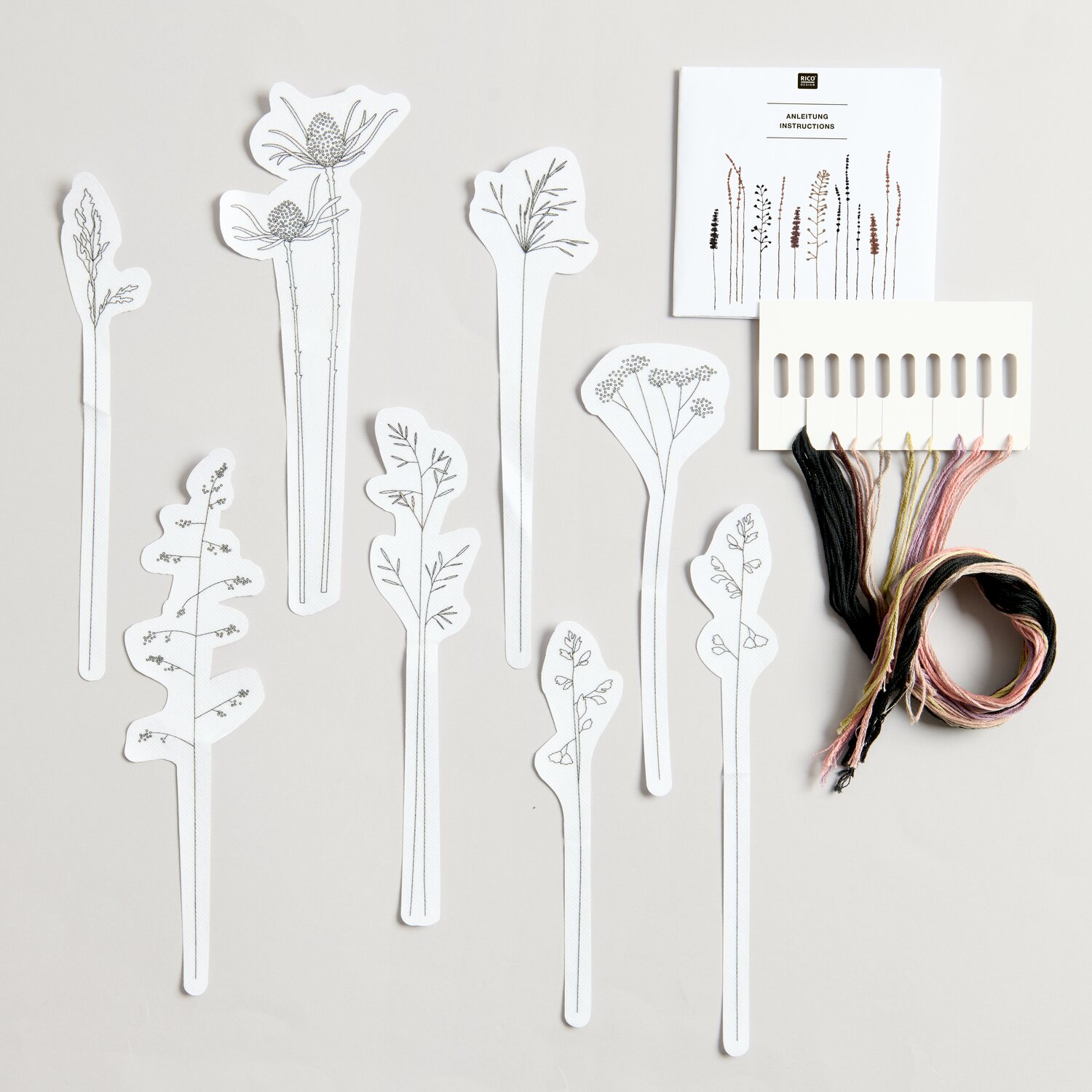 Stick & Stitch Packung Blumen und Gräser XL 8-teilig von Rico Design
