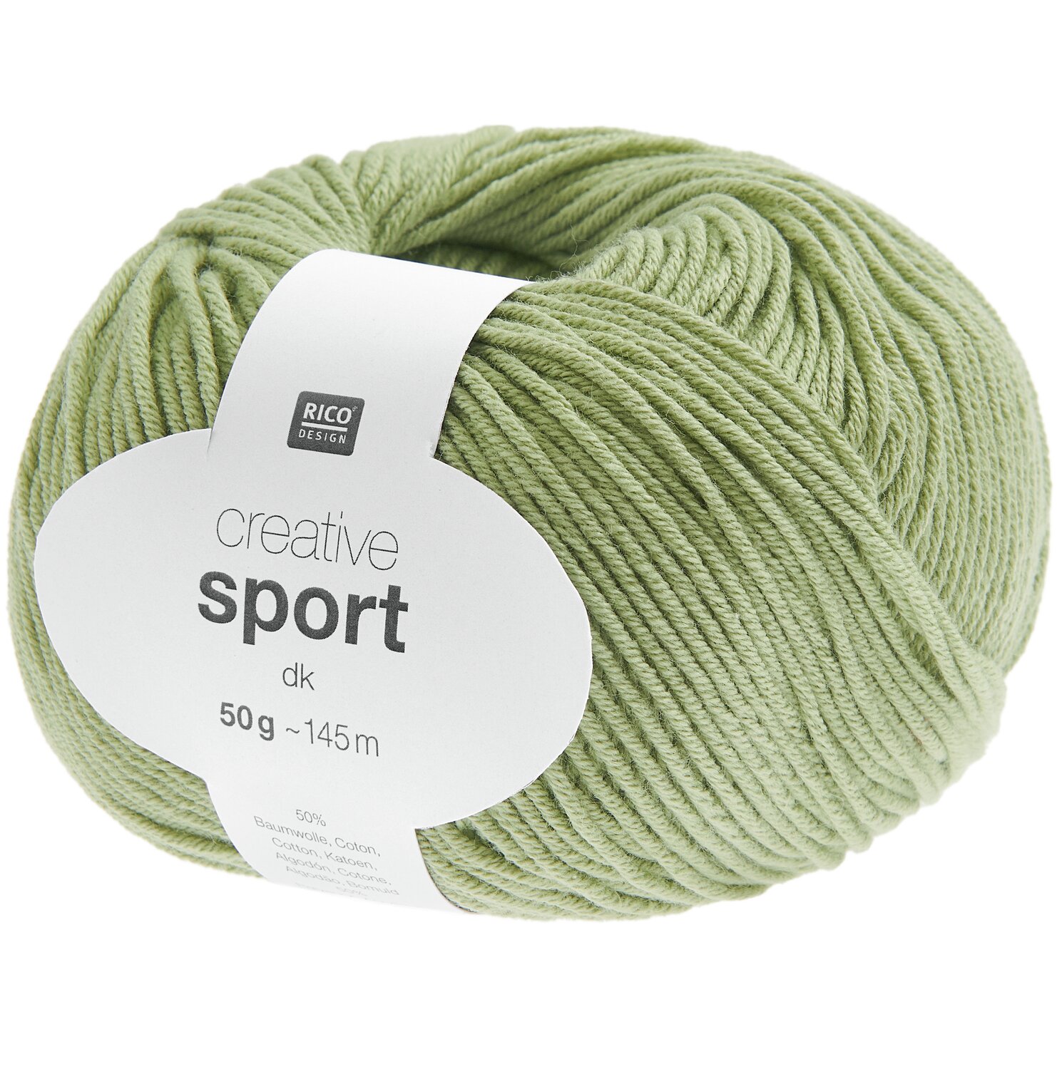 Creative Sport dk, Rico Design: Hellgrünes Garnknäuel, 50g, 145m, ideal für Strickprojekte.