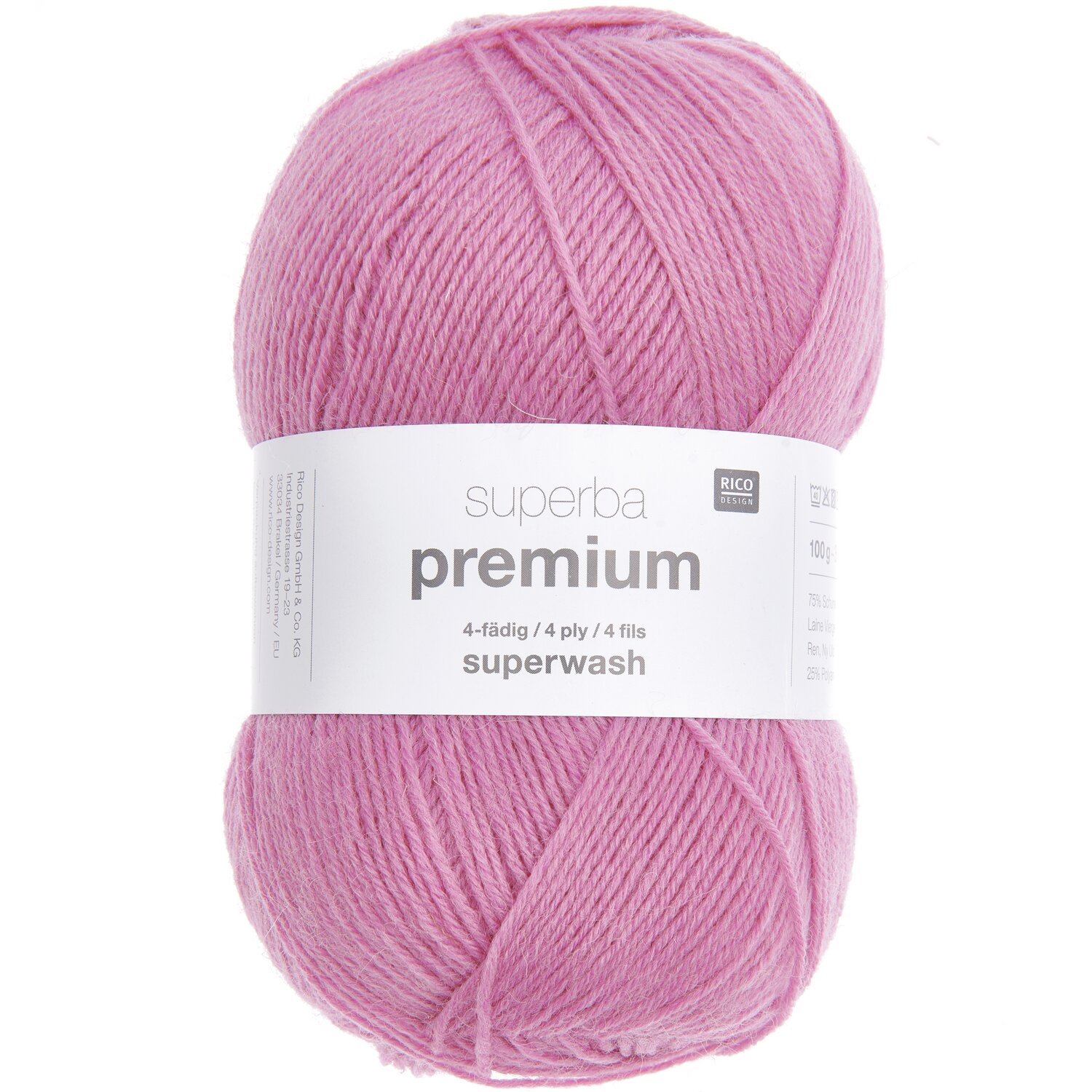 Superba Premium 4fädig Wolle in Pink, 100g 380m, ideal für Strickprojekte, von Rico Design.