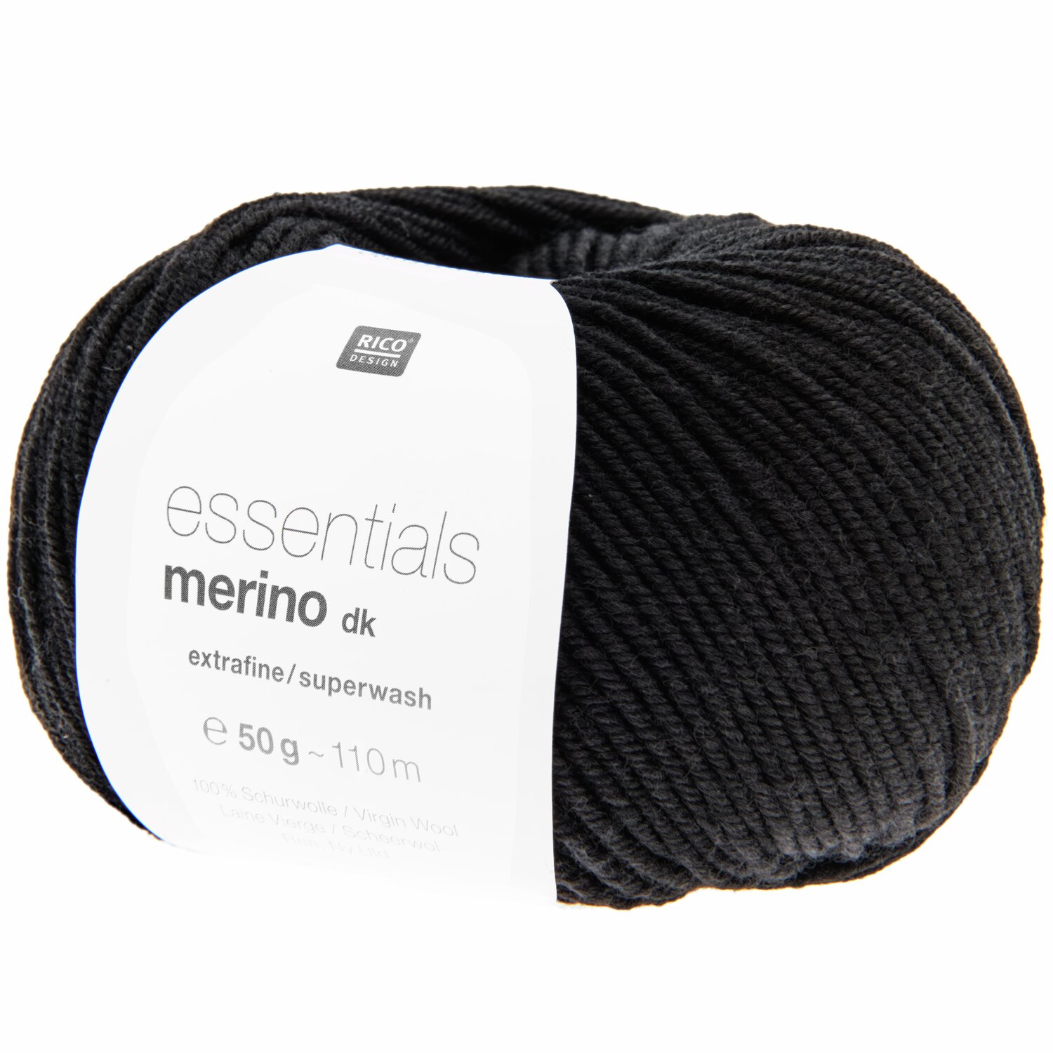 Essentials Merino dk: Schwarzes Garn von Rico Design, 50g, 110m, extrafein und superwash.