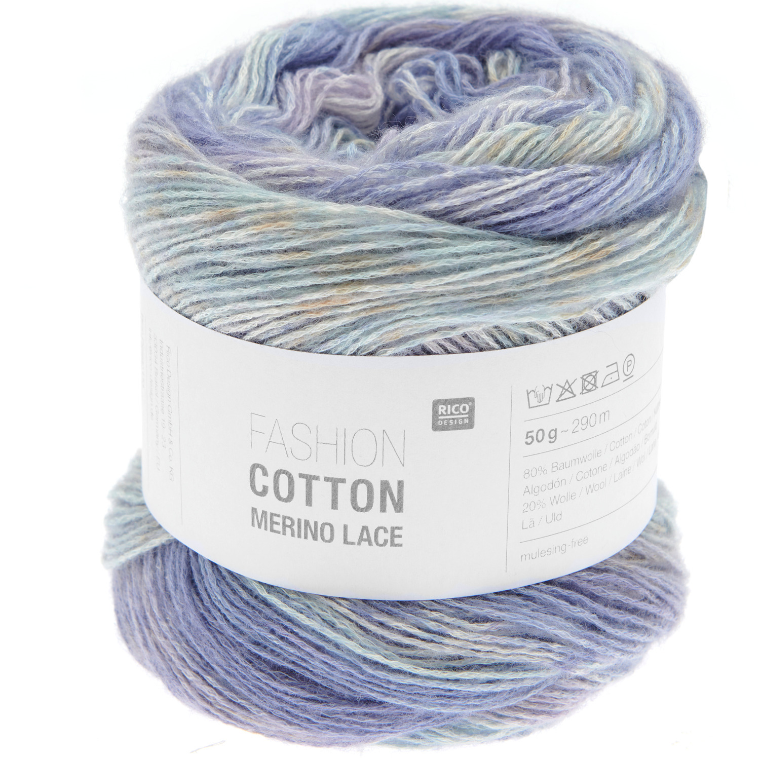Fashion Cotton Merino Lace 50g 290m Farbe Skies von Rico Design Fashion Cotton Merino Lace: Weiches Garn in sanften Blautönen von Rico Design, ideal für feine Strickprojekte.
