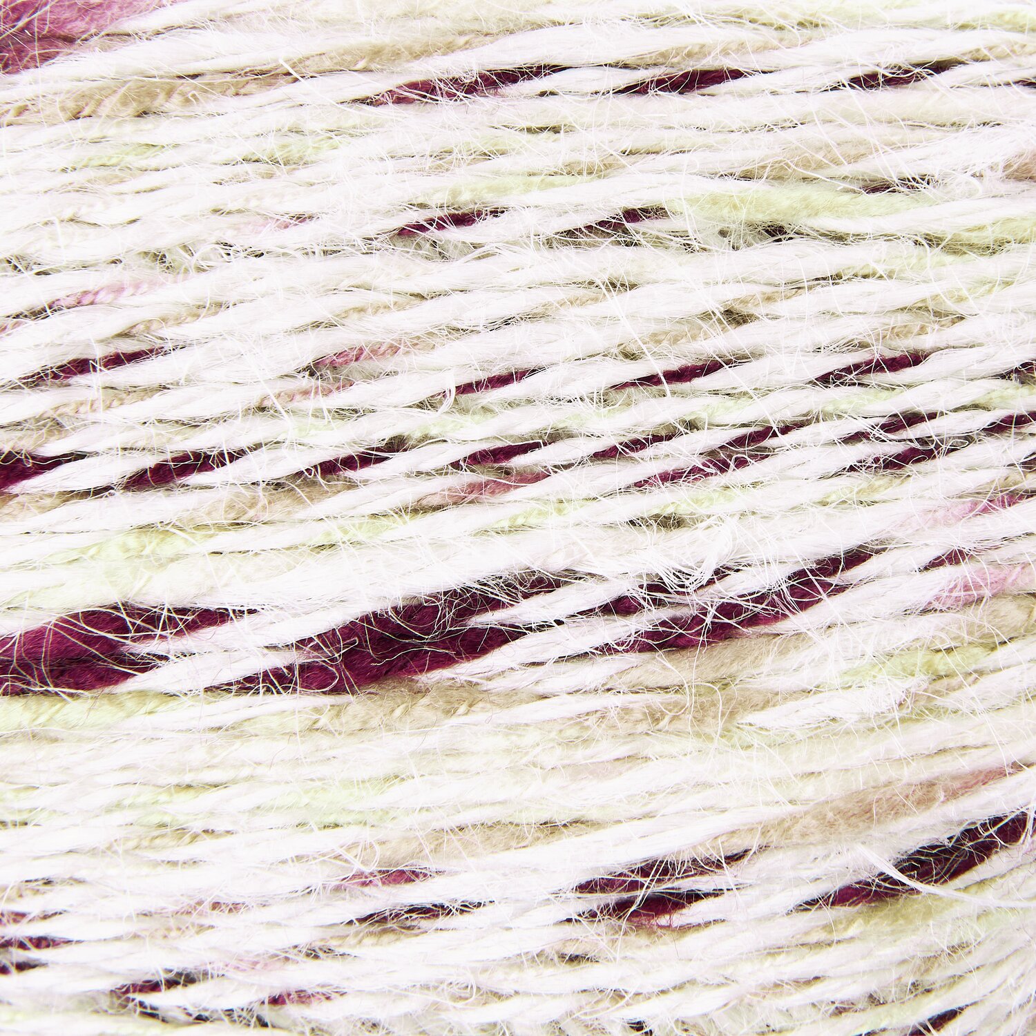 Creative "Hey Jute": Garn in Creme und Beerenfarben, 100g 130m, ideal für kreative Strickprojekte.