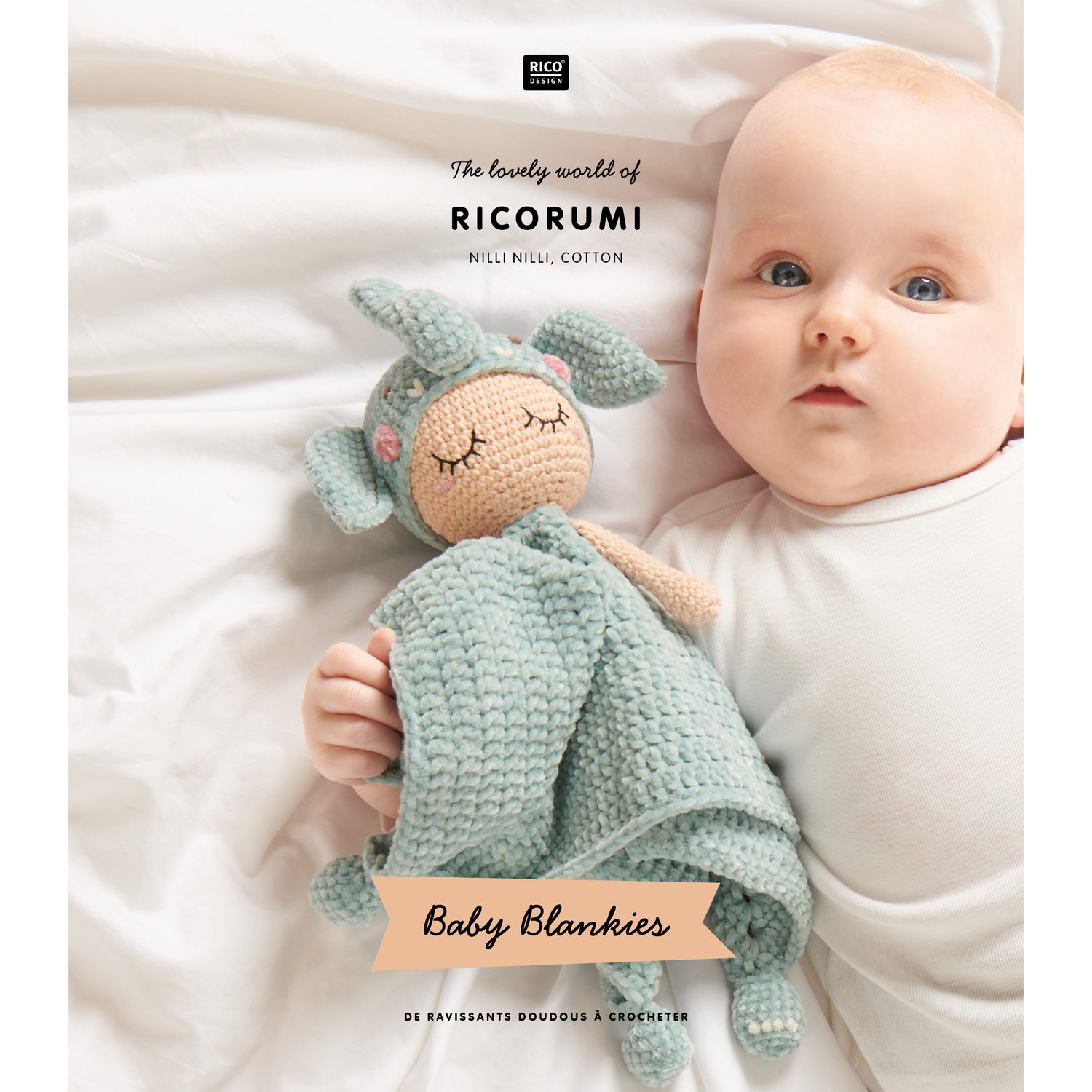 Ricorumi Baby Blankies Nilli Nilli Sprachauswahl französisch von Rico Design Ricorumi Baby Blankies Nilli Nilli: Baby mit gehäkeltem Kuscheltuch in sanftem Mintgrün von Rico Design.