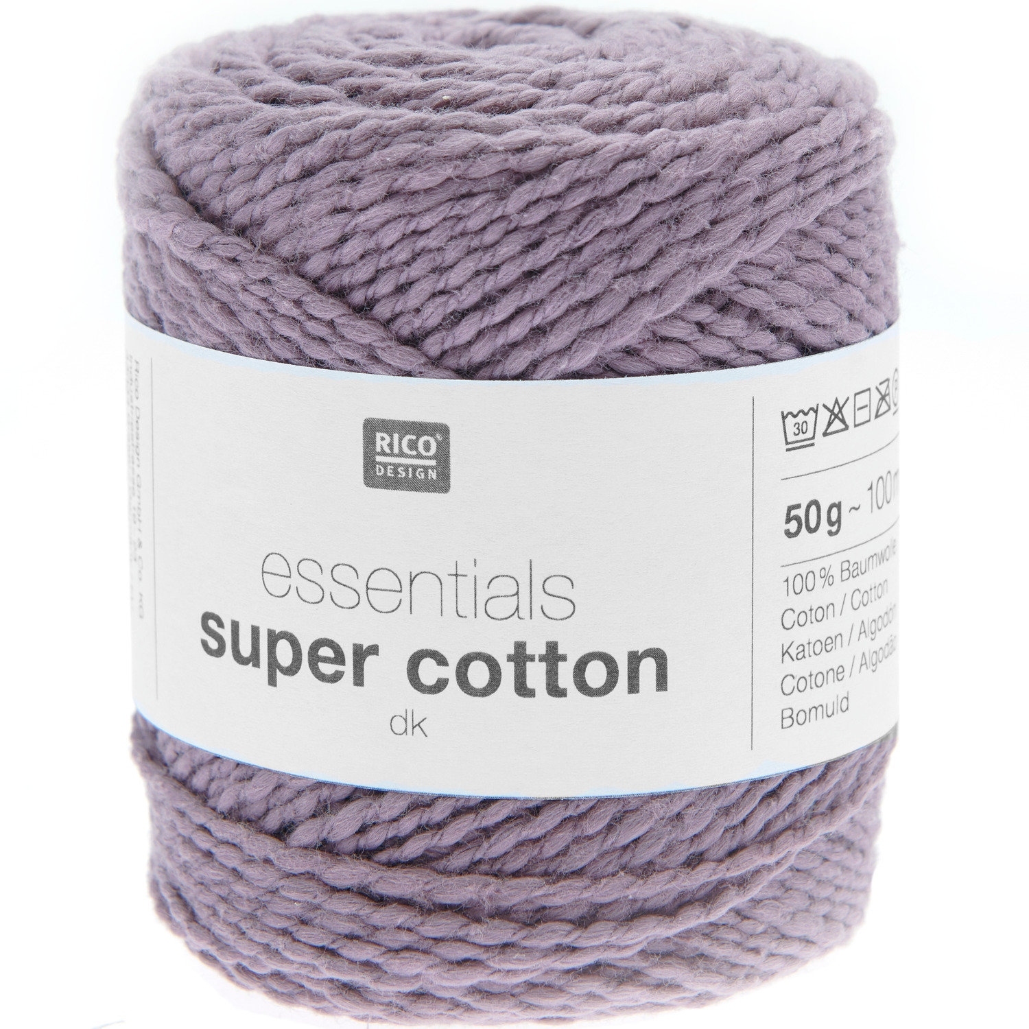 Essentials Super Cotton dk 50g 100m Farbe Mauve von Rico Design Essentials Super Cotton dk in Mauve von Rico Design, 50g Garnknäuel aus 100% Baumwolle, ideal für Strickprojekte.