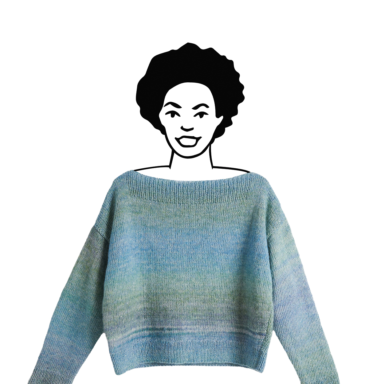 Schwarz-weiß gezeichnete Frau trägt gestrickten Sommerpullover