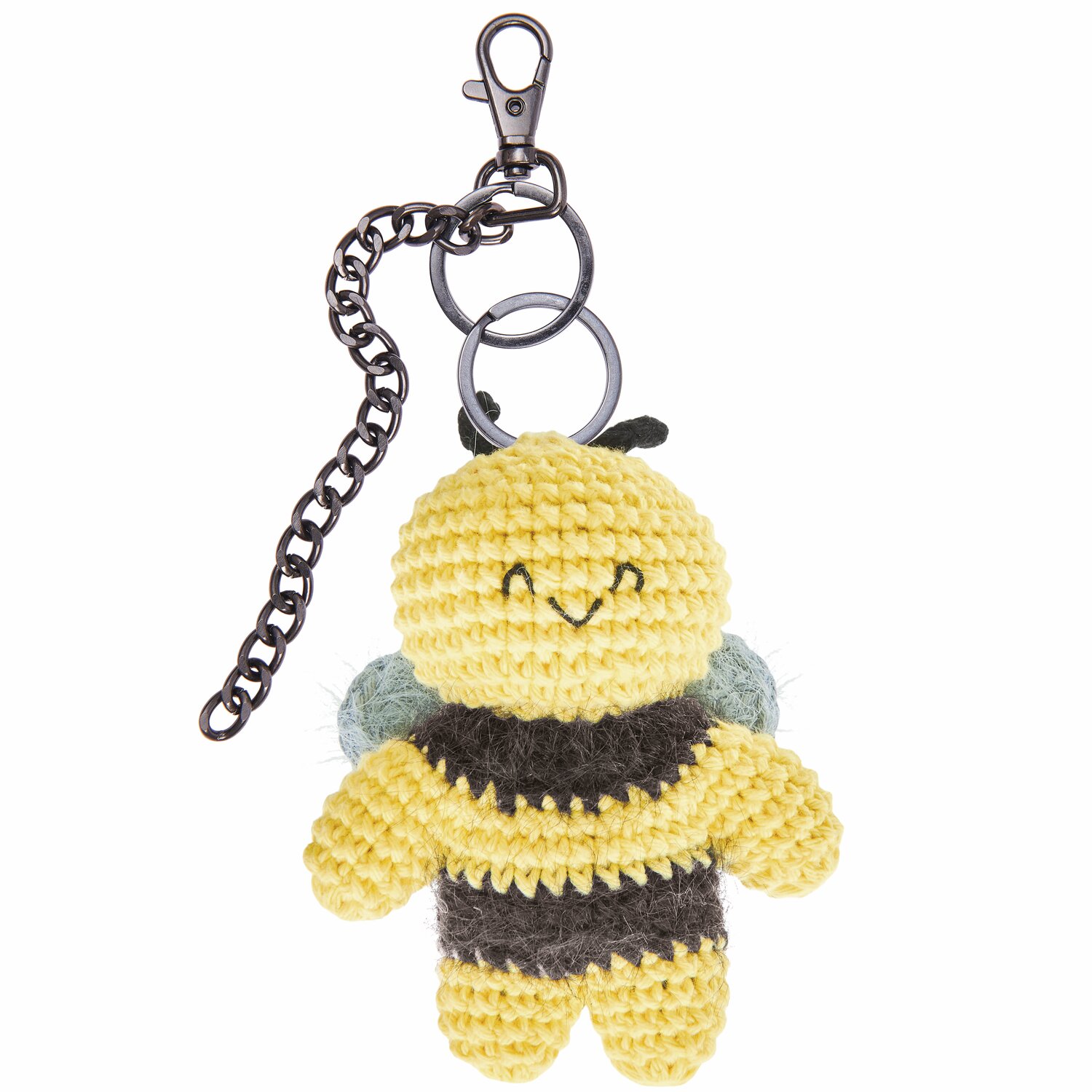 Ricorumi Rico Chingus: Niedlicher Bienen-Schlüsselanhänger mit Kette in Pastellgelb und Schwarz.
