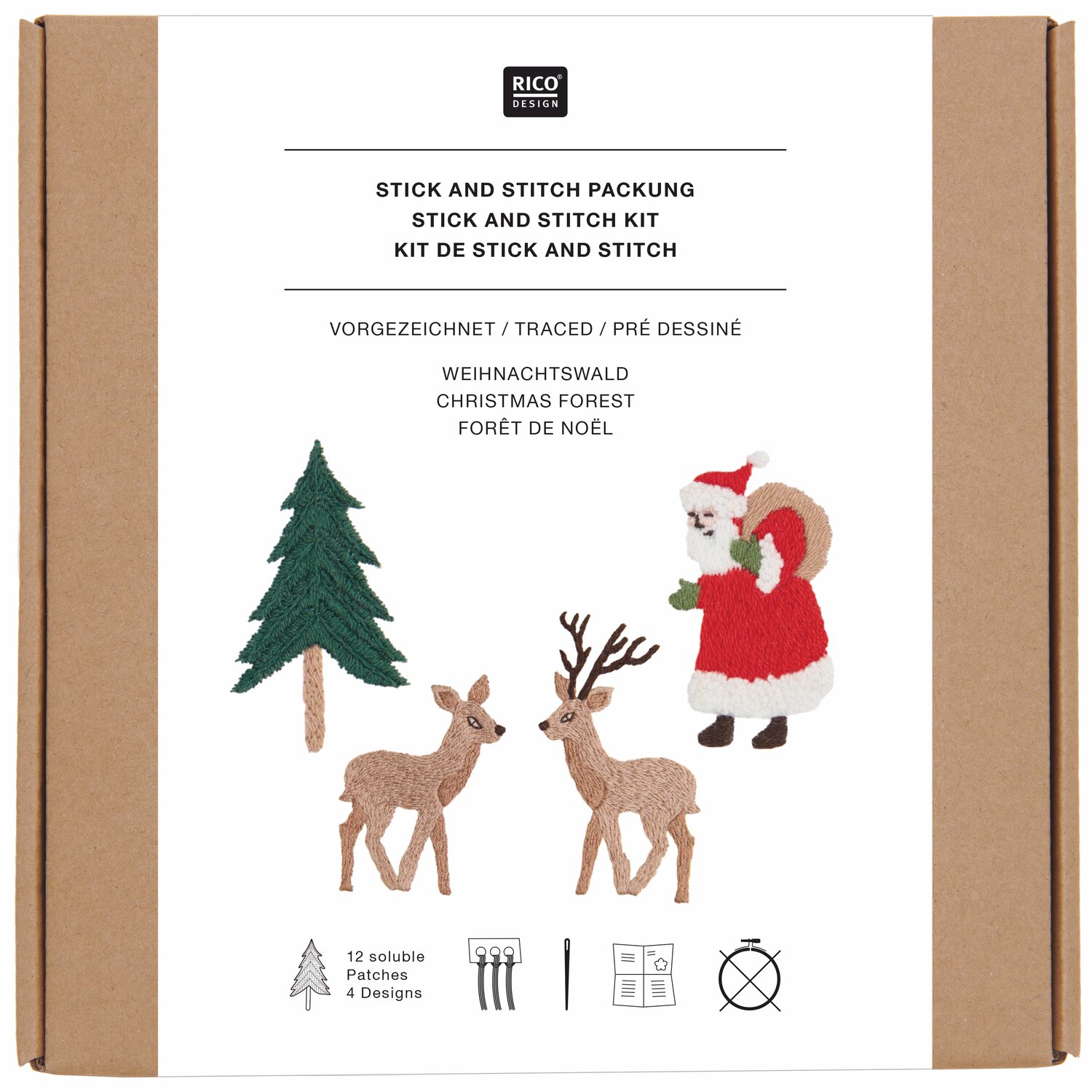 Stick & Stitch Stickpackung Weihnachtswald 12 Stück von Rico Design