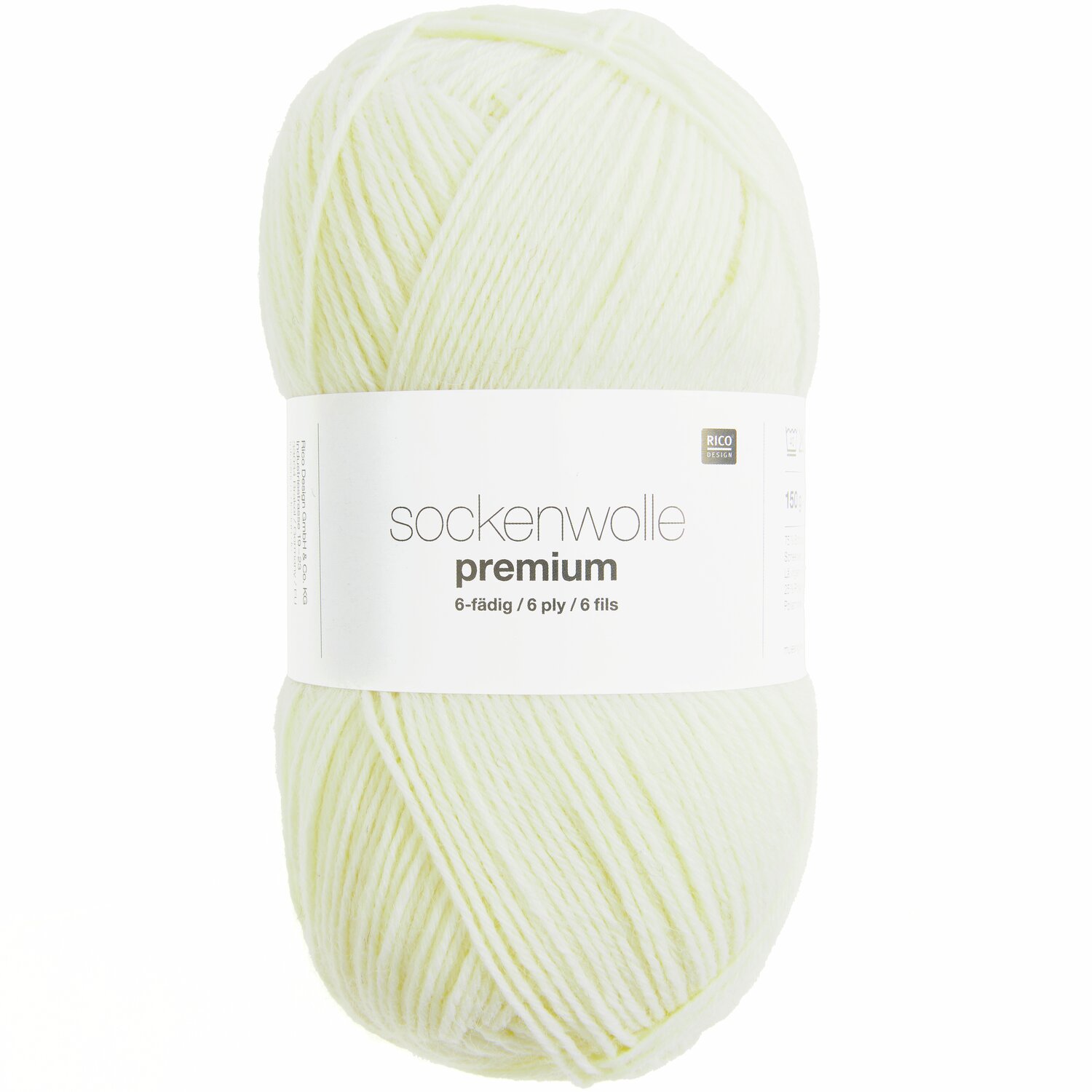 Sockenwolle Premium 6-fädig, 150g 380m, weiches Garn in Weiß von Rico Design, ideal für Strickprojekte.