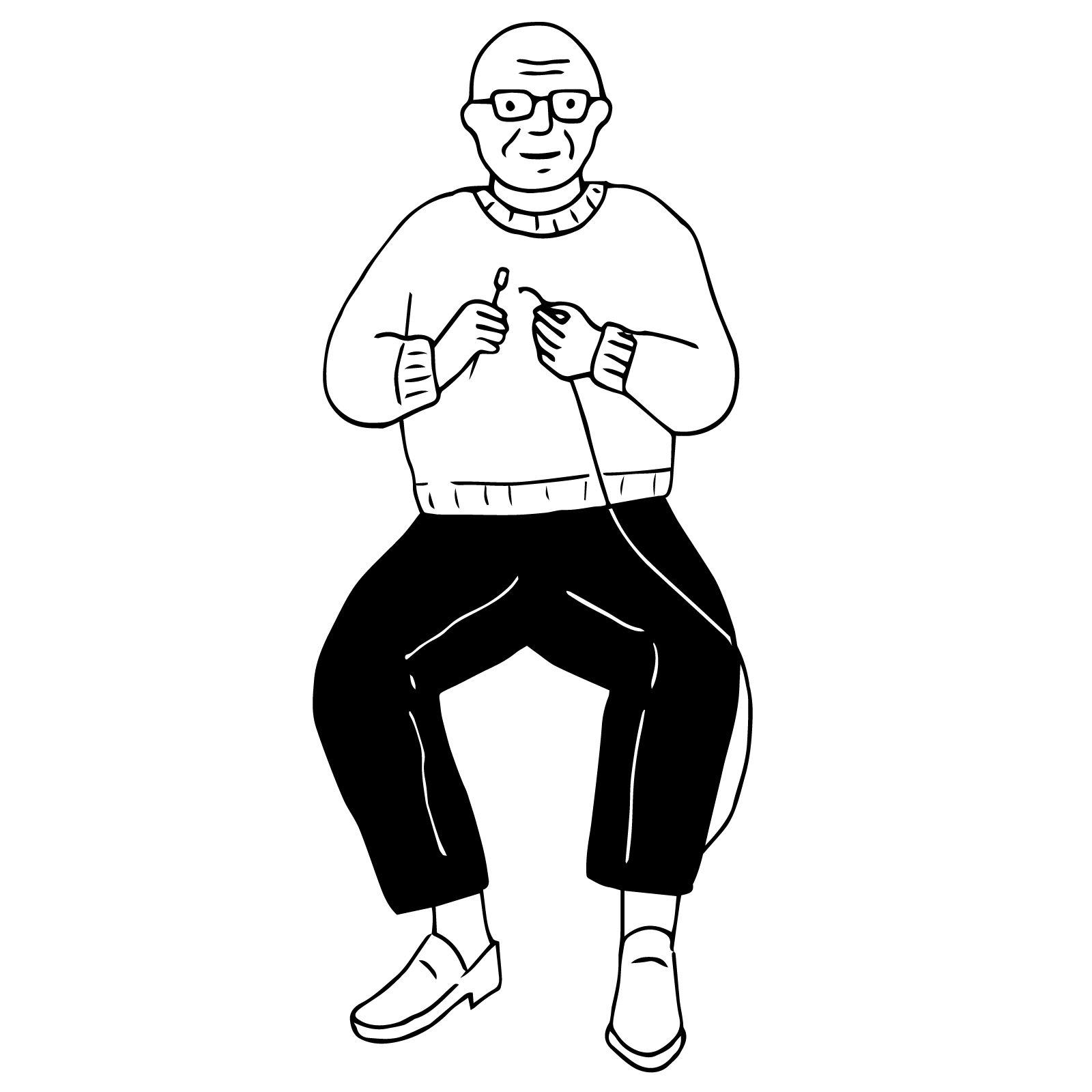 Animation eines älteren Herr mit Nadel und Faden in der Hand