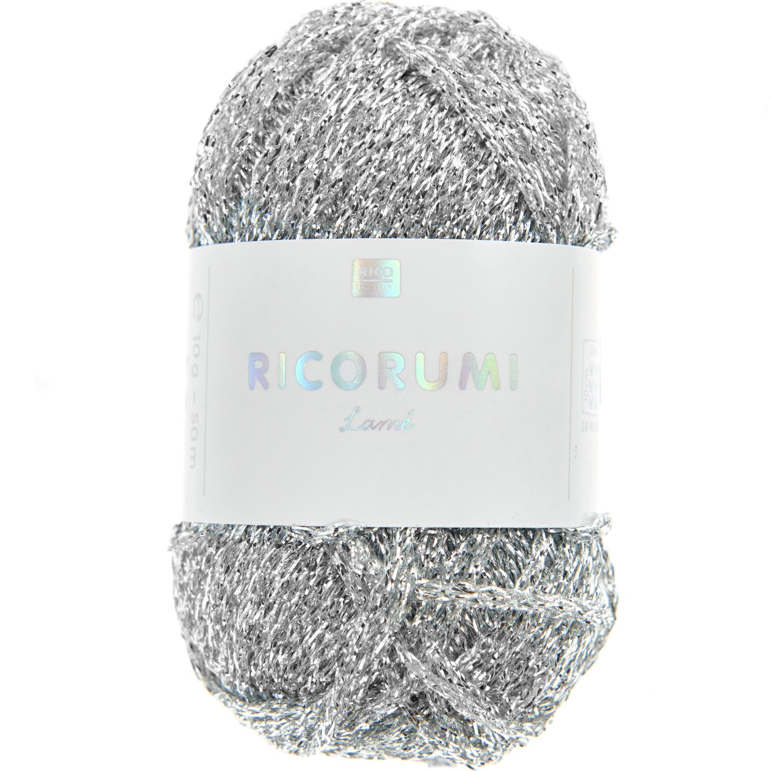 Creative Ricorumi Lamé, 10g silbernes Garn von Rico Design, ideal für glänzende Häkelprojekte.