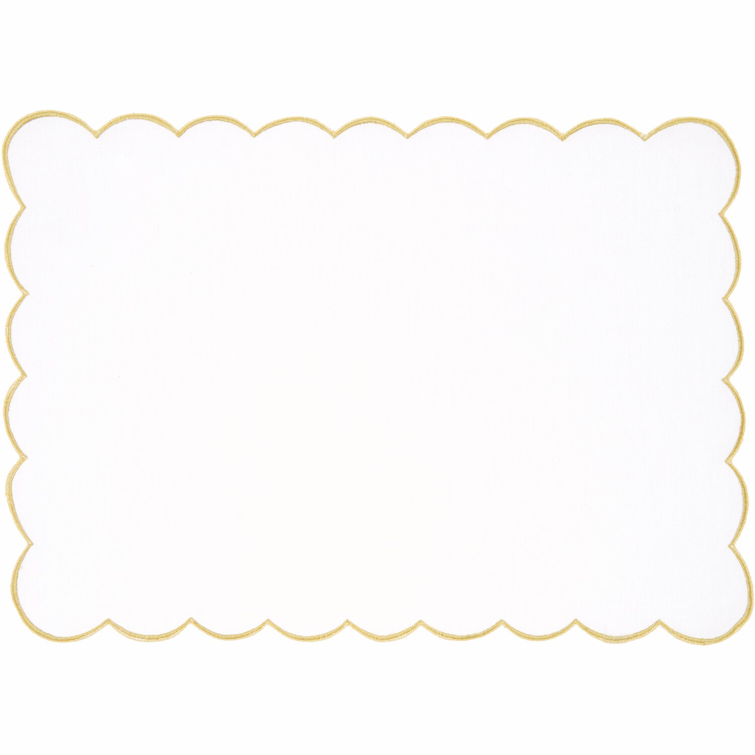 Platzsets eckig Gold/Weiß 2 Stück, 50x35cm, mit welligem Rand, ideal für stilvolle Tischdekoration.