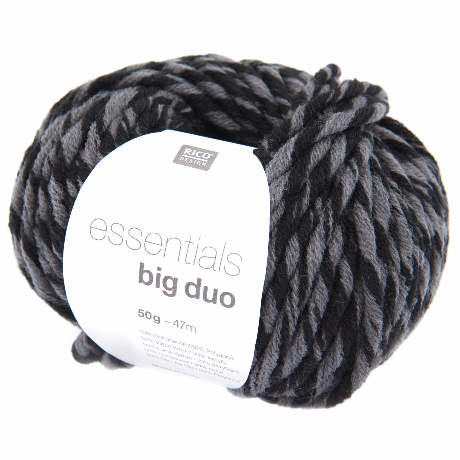 Essentials Big Duo: Weiches Garn in Grau/Schwarz von Rico Design, ideal für Strickprojekte.