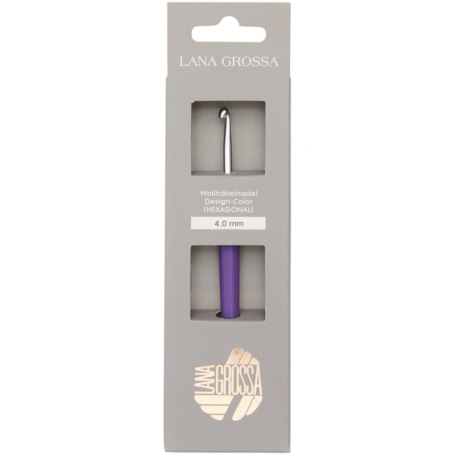 Häkelnadel Soft-Griff mit ergonomischem Design und buntem Griff, Marke Lana Grossa, in Verpackung.