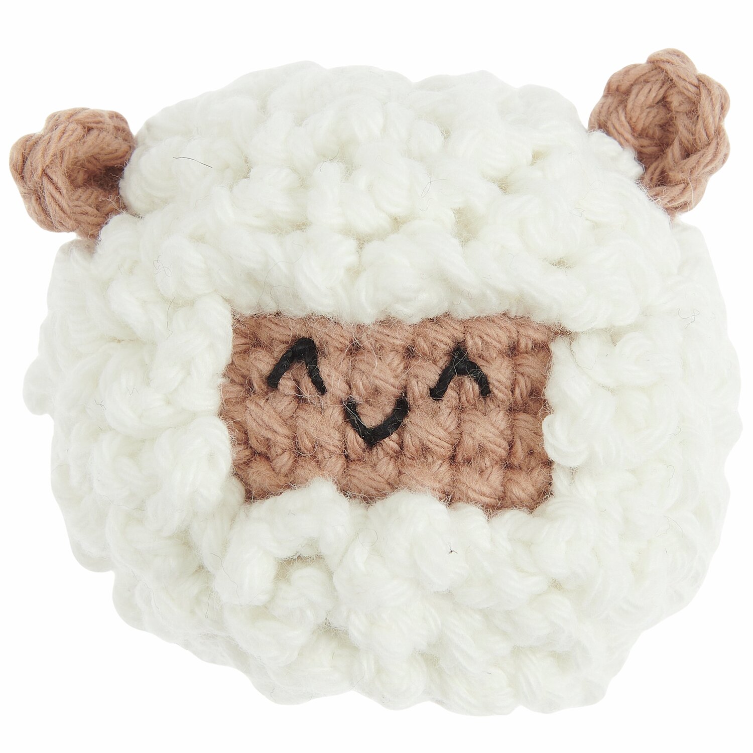 Ricorumi Häkelset Schlüsselanhänger - Chingu Animals: Weißes, gehäkeltes Schaf mit braunen Ohren und Gesicht, ideal für kreative DIY-Projekte.