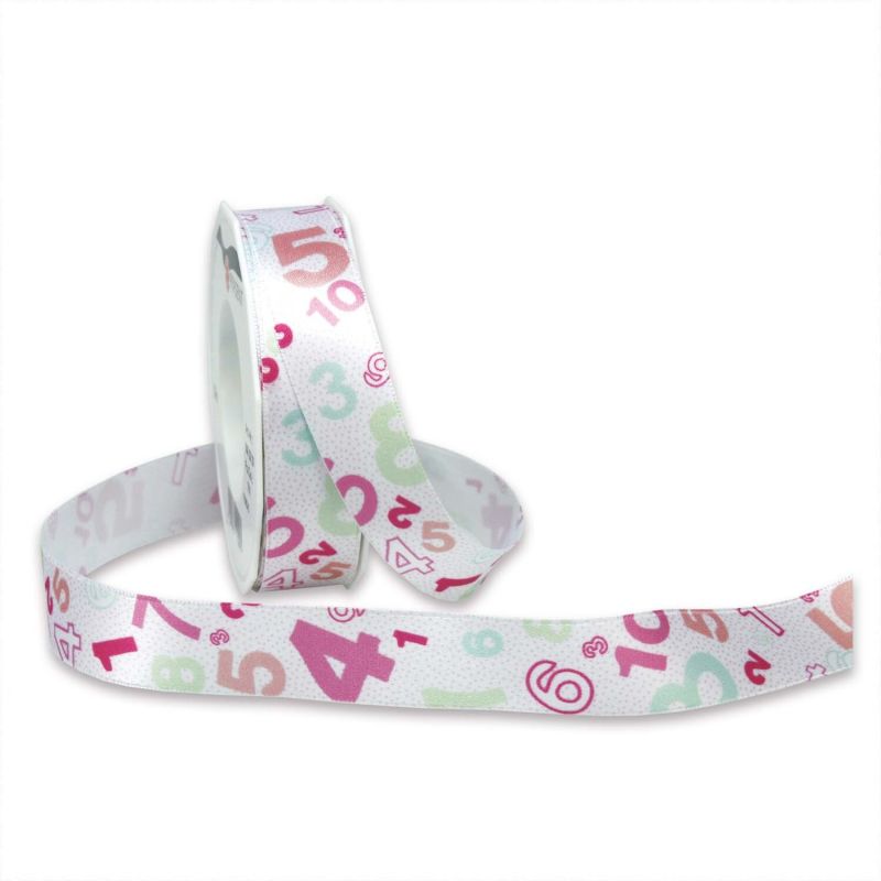 PRÄSENT Satinband Numbers rosa 25mm 3m