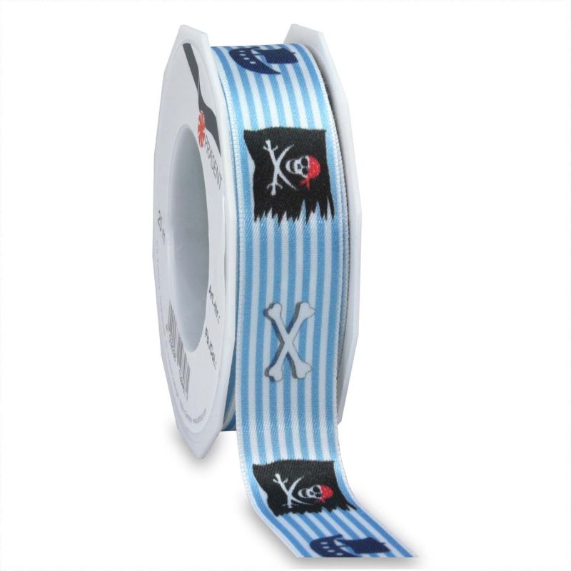 PRÄSENT Satinband Pirat blau 25mm 3m